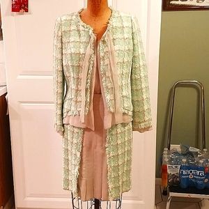 chanel tweed and silk 3 piece suit jacket skirt